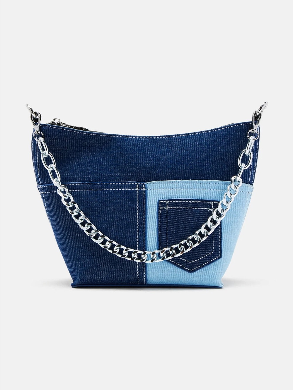 Fashion Nova Two-Tone Blue Denim Chain Shoulder Bag